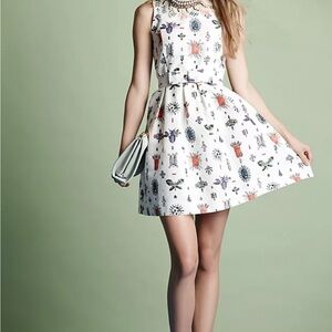 Anthropologie White Dress with Colorful Pattern